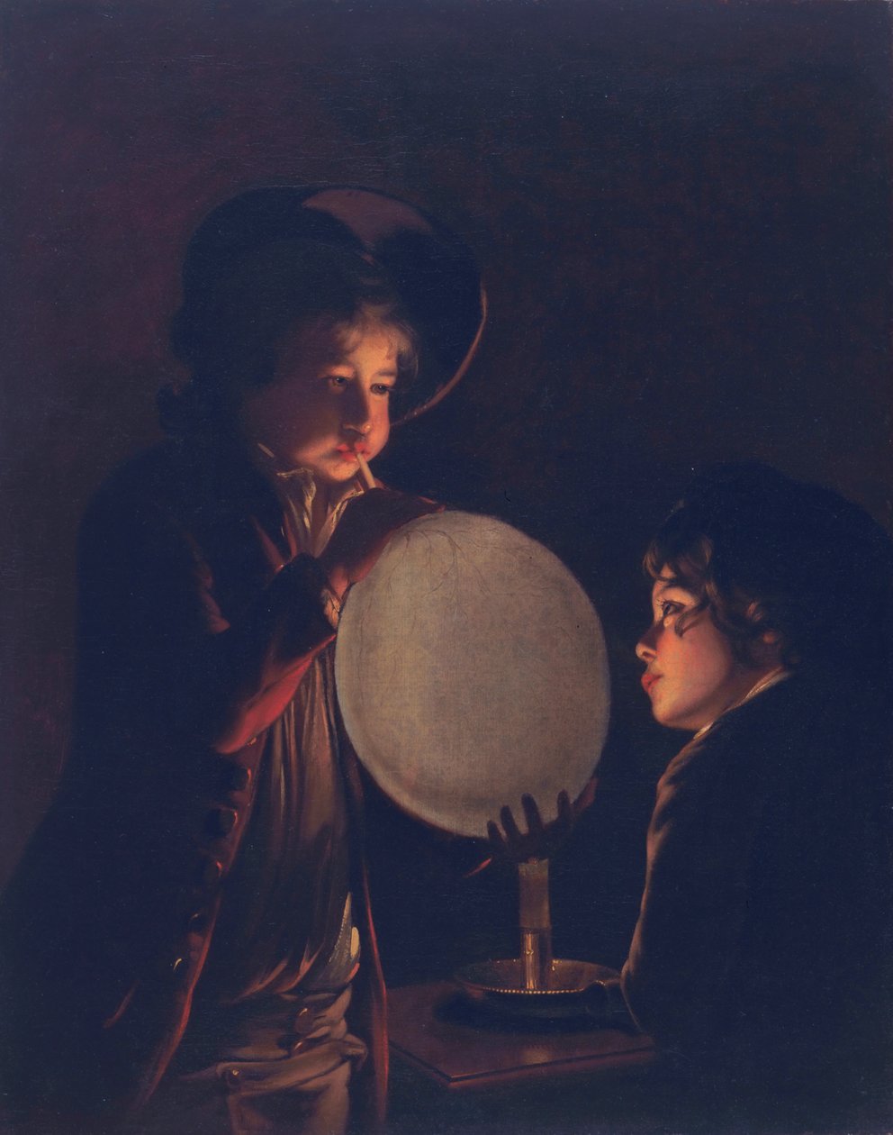 Deux garçons à la lumière des bougies, soufflant une vessie, vers 1767-73 - Joseph Wright of Derby