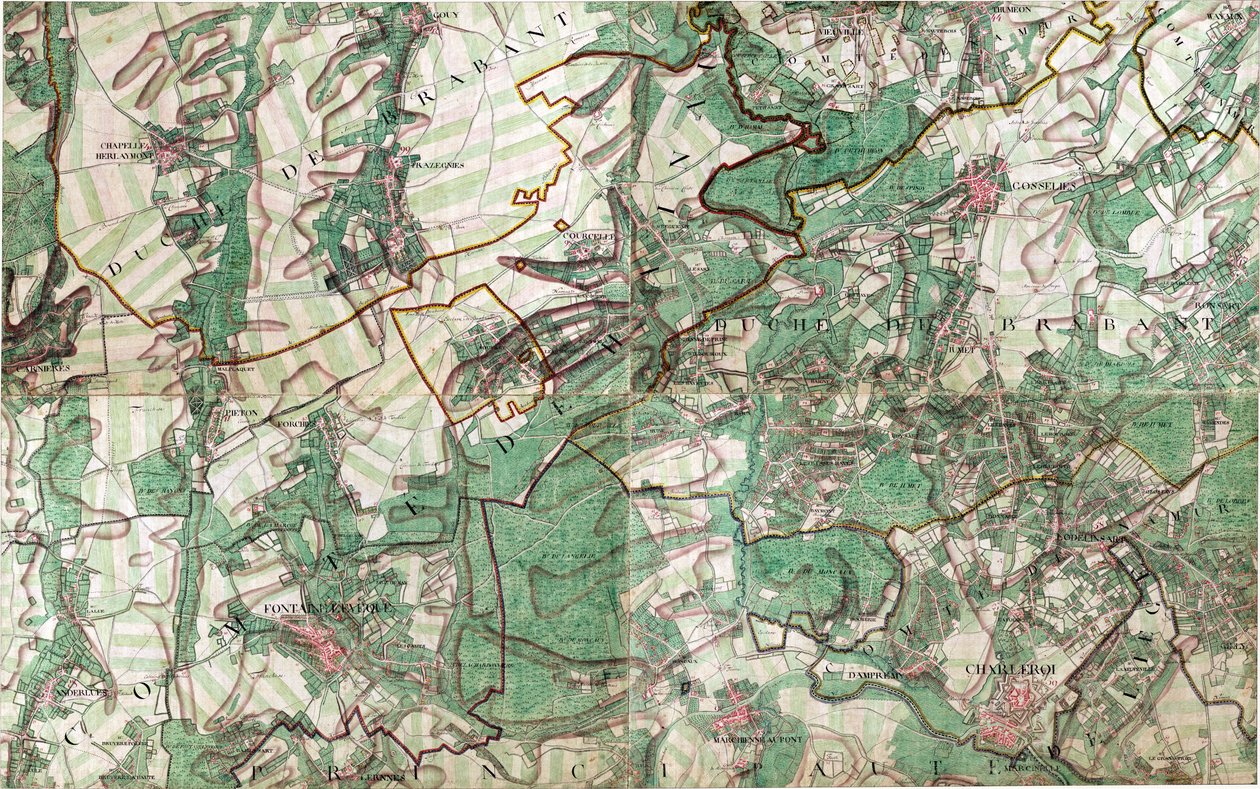 Carte de Charleroi, Belgique - Joseph de Ferraris