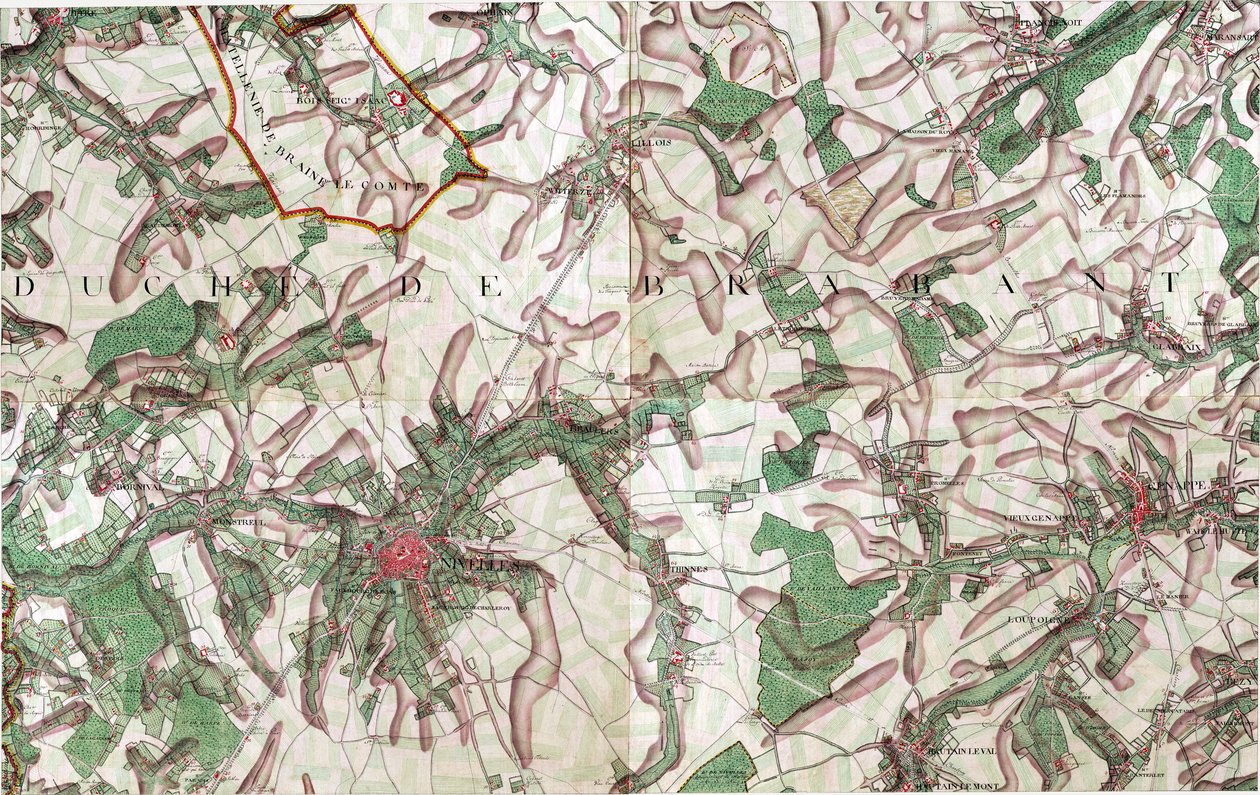 Carte de Nivelles, Belgique - Joseph de Ferraris