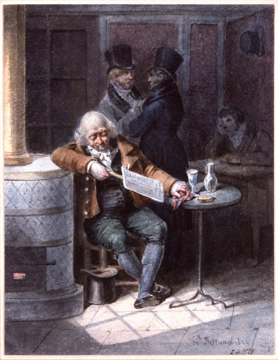 Vieil homme lisant un journal dans un café, Paris - Joseph-Louis Hippolyte Bellange