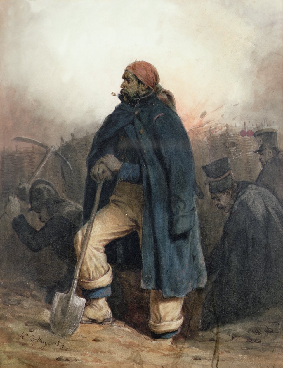Soldat avec une pelle - Joseph-Louis Hippolyte Bellange