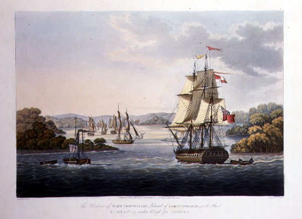 Le port de Port Cornwallis. Île de Great Andaman, avec la flotte se préparant à partir pour Rangoon, gravée par G. Hunt, pub. par Kingsbury & Co., Londres - Joseph (after) Moore