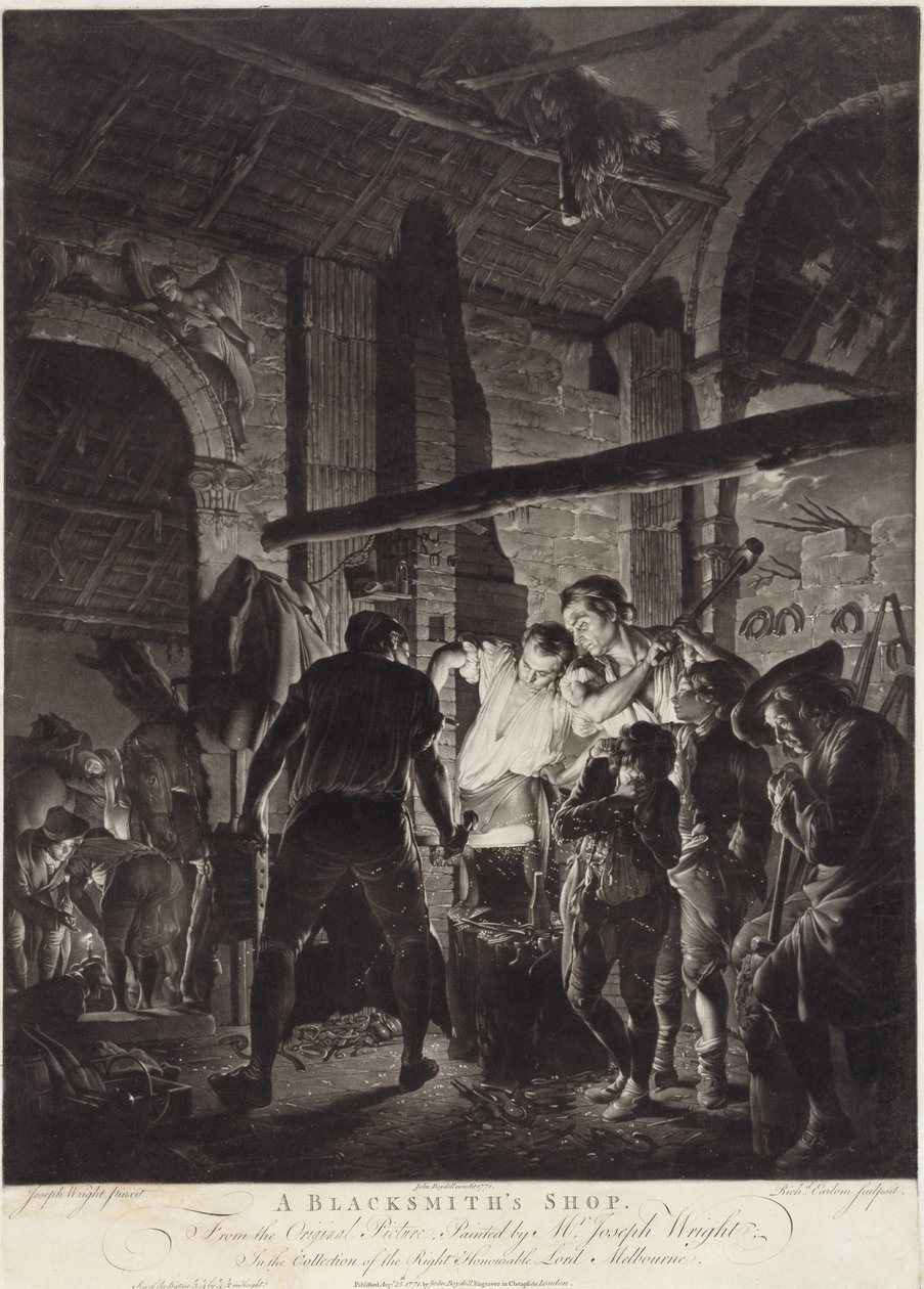 Atelier de forgeron, gravé par Richard Earlom - Joseph (after) Wright of Derby