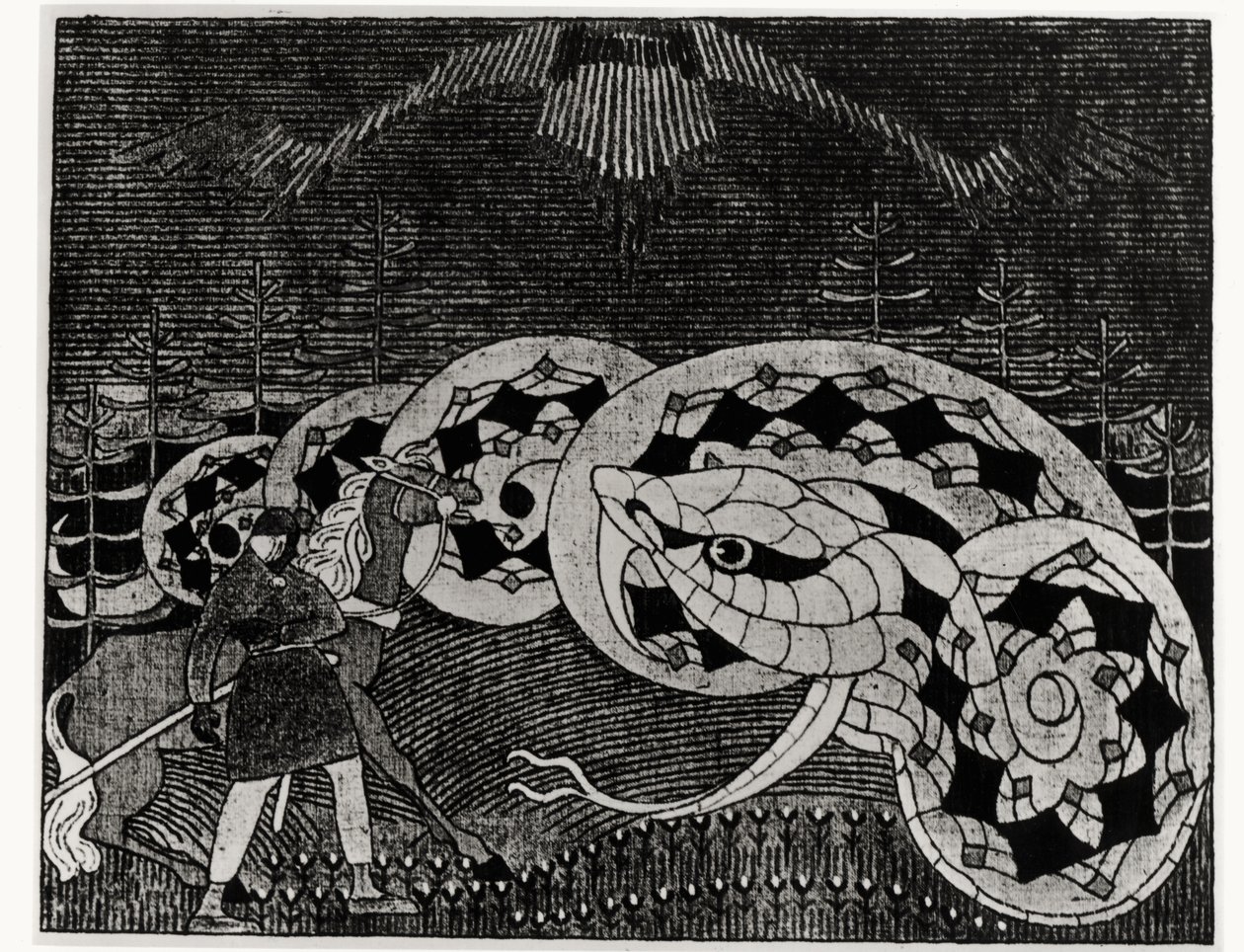 Seppo Ilmarinen labourant le champ des serpents, illustration du 