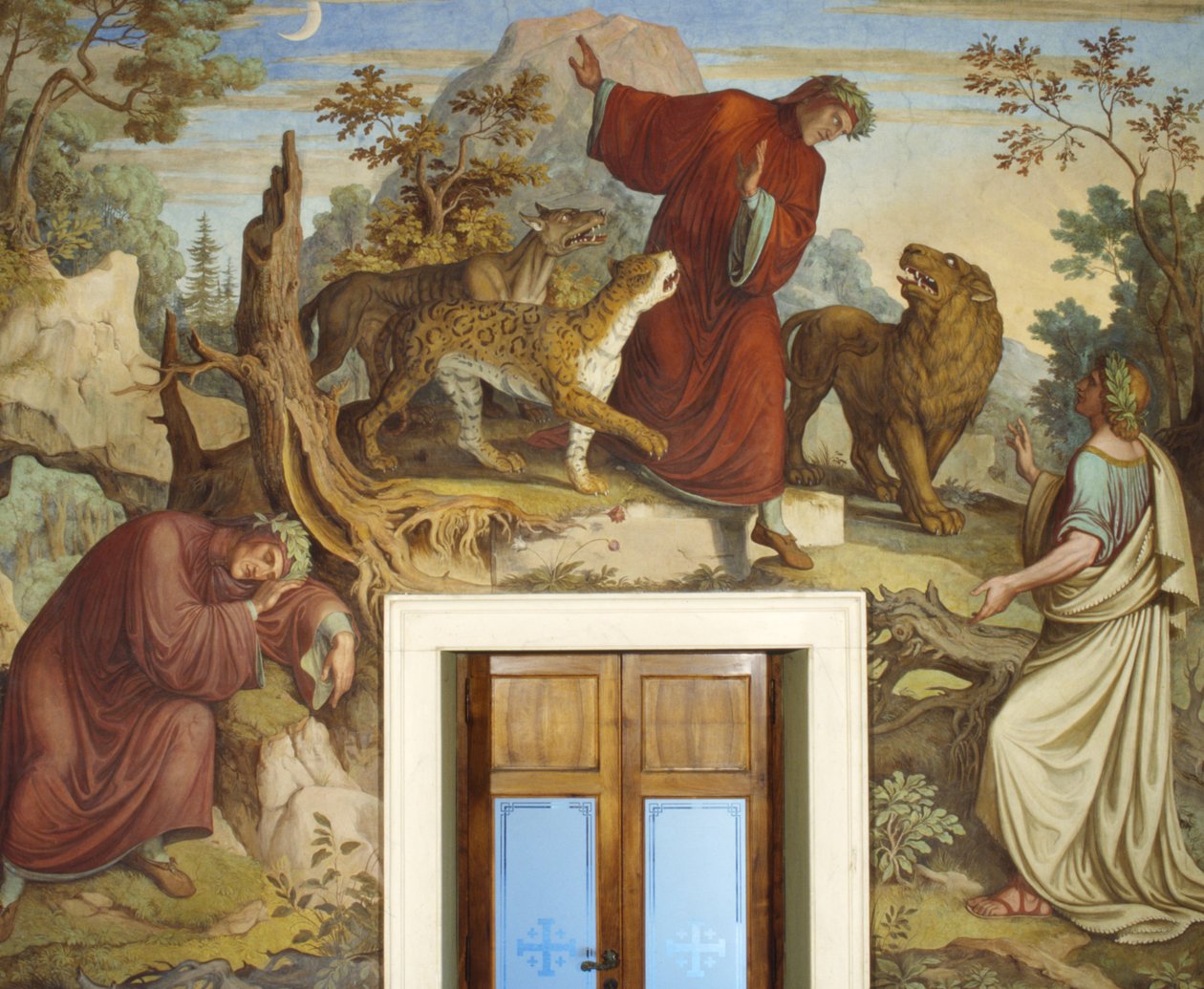Dante dormant, attaqué par des bêtes sauvages, et rencontrant Virgile - Joseph Anton Koch