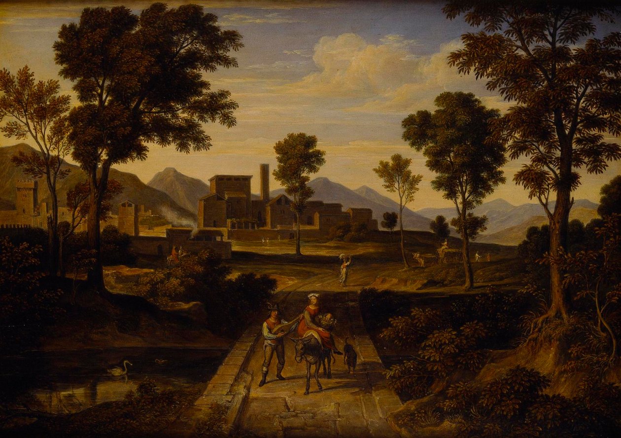 Paysage à Terni avec un pont sur la rivière - Joseph Anton Koch