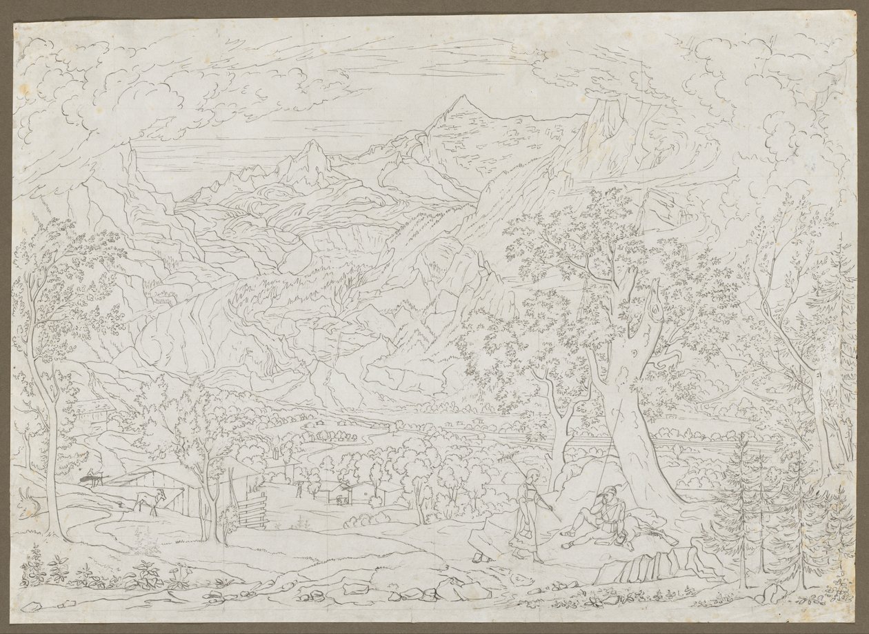Le glacier de Grindelwald avec chasseur et paysanne au premier plan - Joseph Anton Koch