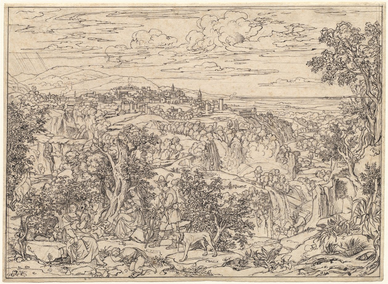 Tivoli et les cascades avec familles de bergers - Joseph Anton Koch