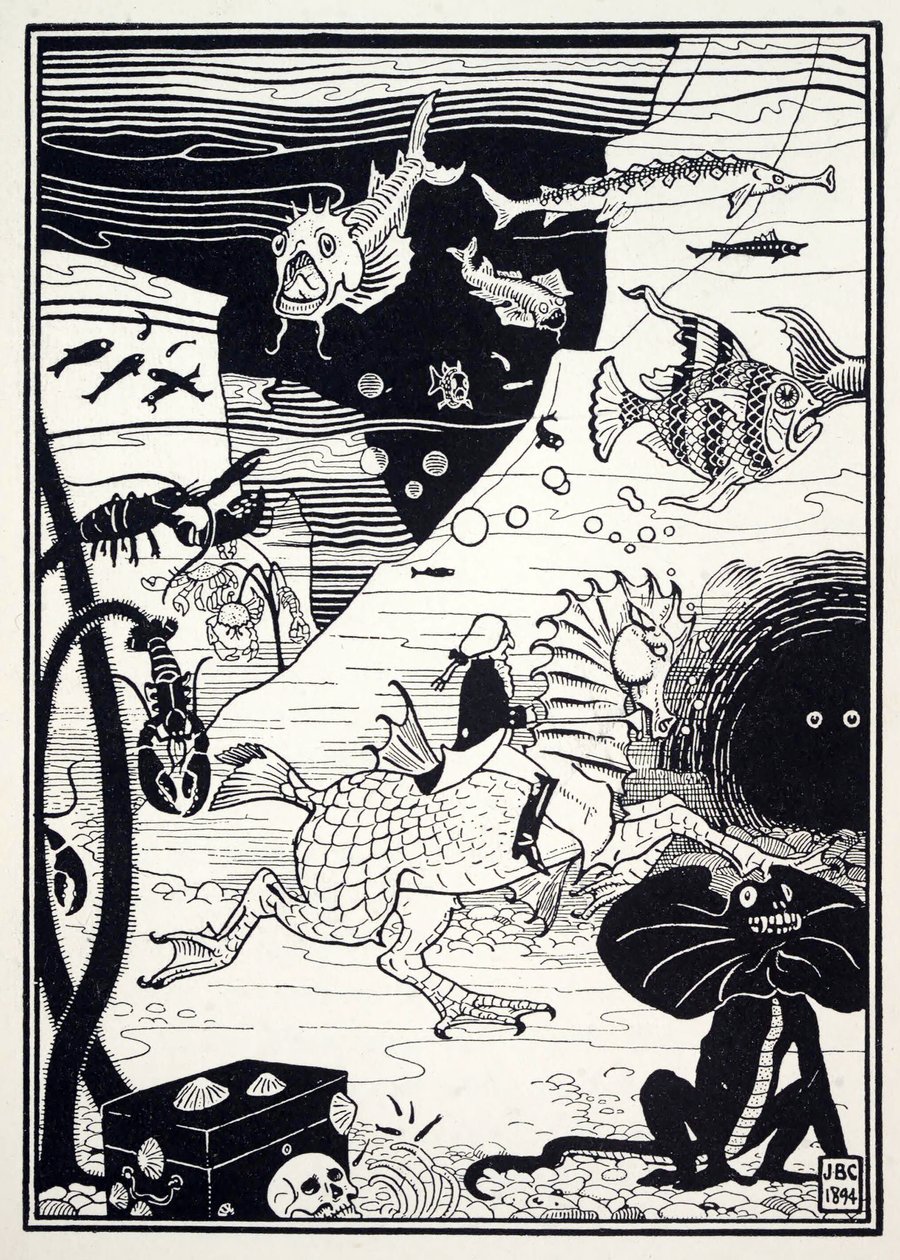Il y avait une grande variété de grands arbres nobles, chargés de fruits marins, tels que des homards, des crabes, des huîtres, des Aventures surprenantes du baron de Münchhausen, pub. 1895 - Joseph Benwell Clark