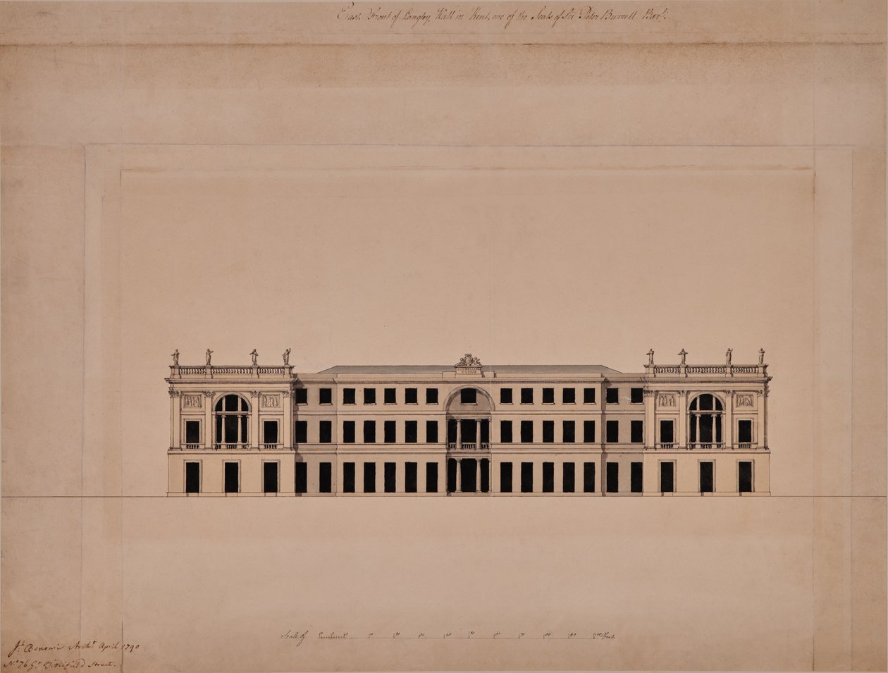 Façade est de Langley Hall dans le Kent - Joseph Bonomi