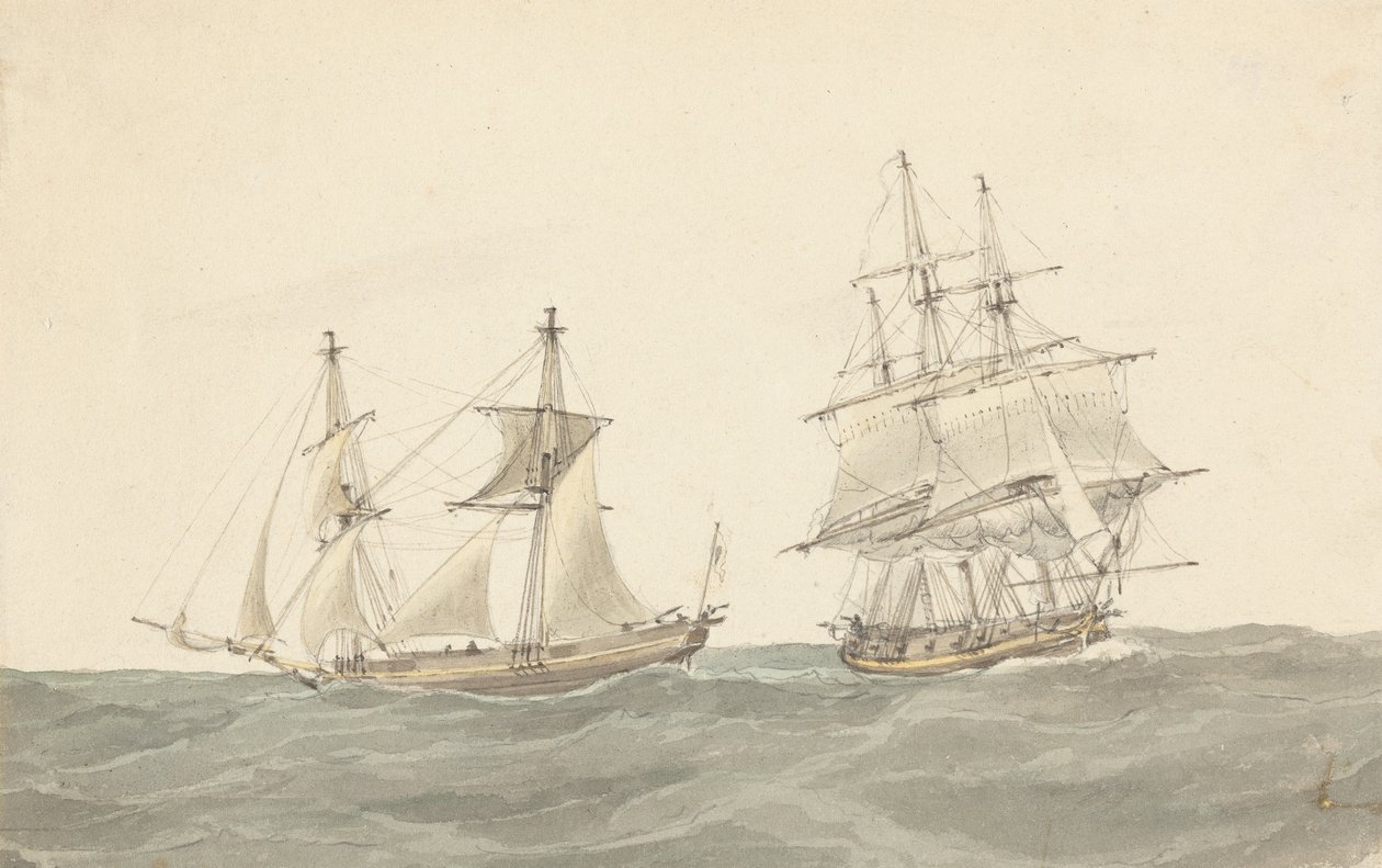 Barquentine et frégate en mer agitée - Joseph Cartwright