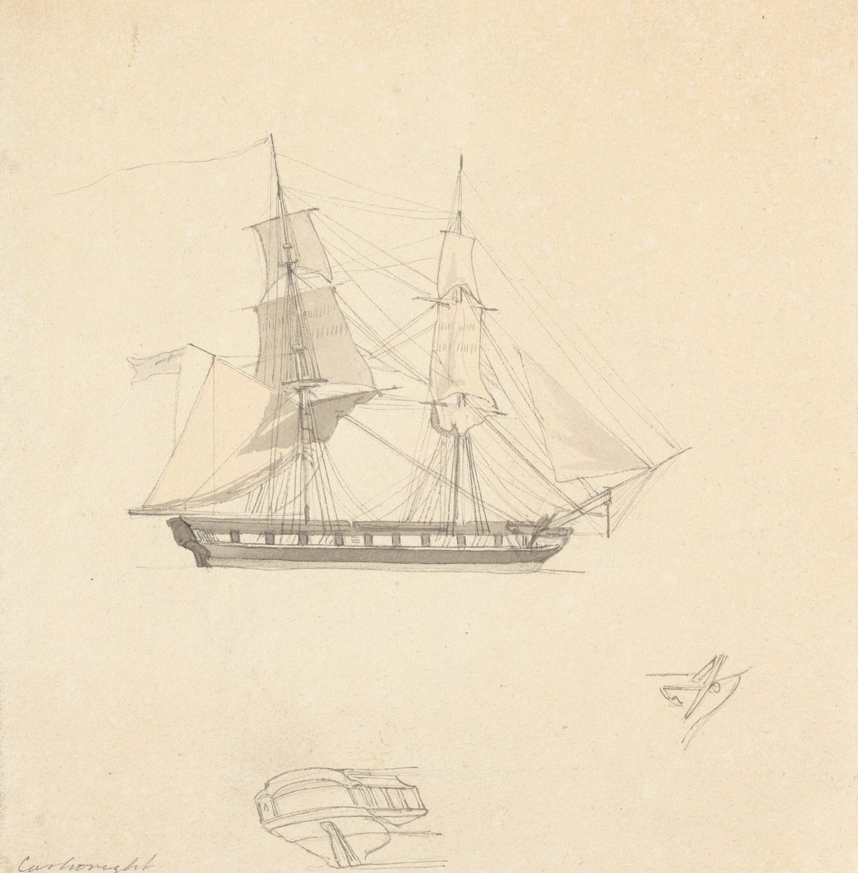 Brig Simple ; Croquis de Poupe et Gouvernail Séparés - Joseph Cartwright