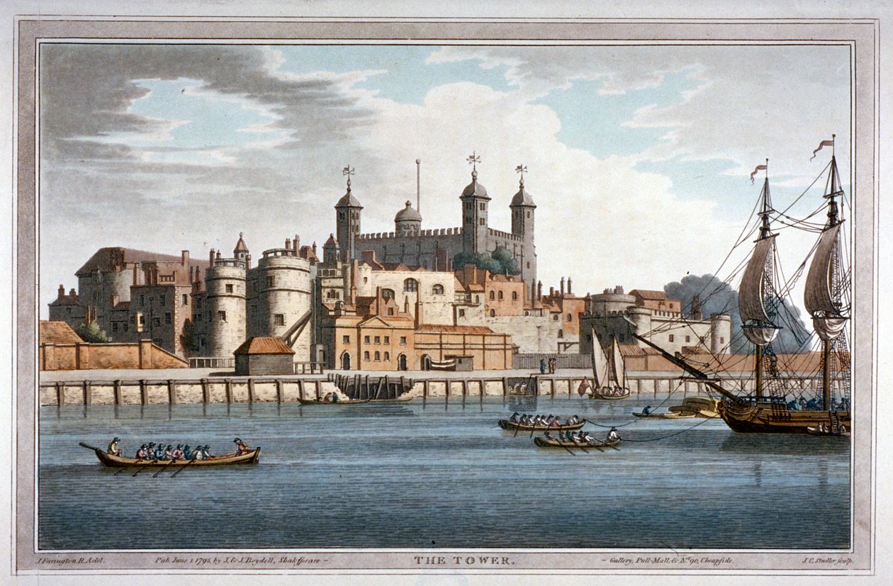 Vue sud de la Tour de Londres avec des bateaux sur la Tamise, 1795 - Joseph Constantine Stadler