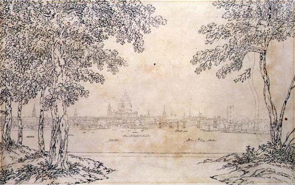 Vue lointaine de Saint-Paul et du pont de Blackfriars - Joseph Farington