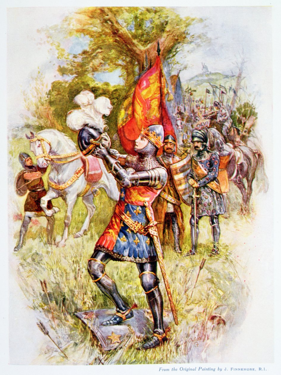 Édouard le Prince Noir à la bataille de Crécy en 1346, illustration de 