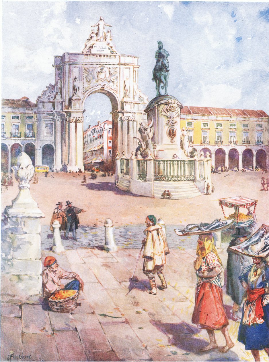 La Praça do Comércio, Lisbonne, de Hutchinsons Picturesque Europe publié par Hutchinson & Son, vers 1930 - Joseph Finnemore