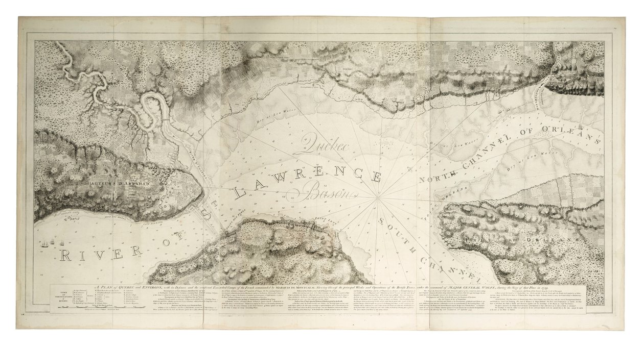 Plan de Québec et de ses environs avec ses défenses, vers 1781 (gravure en couleur) - Joseph Frederick Wallet DesBarres