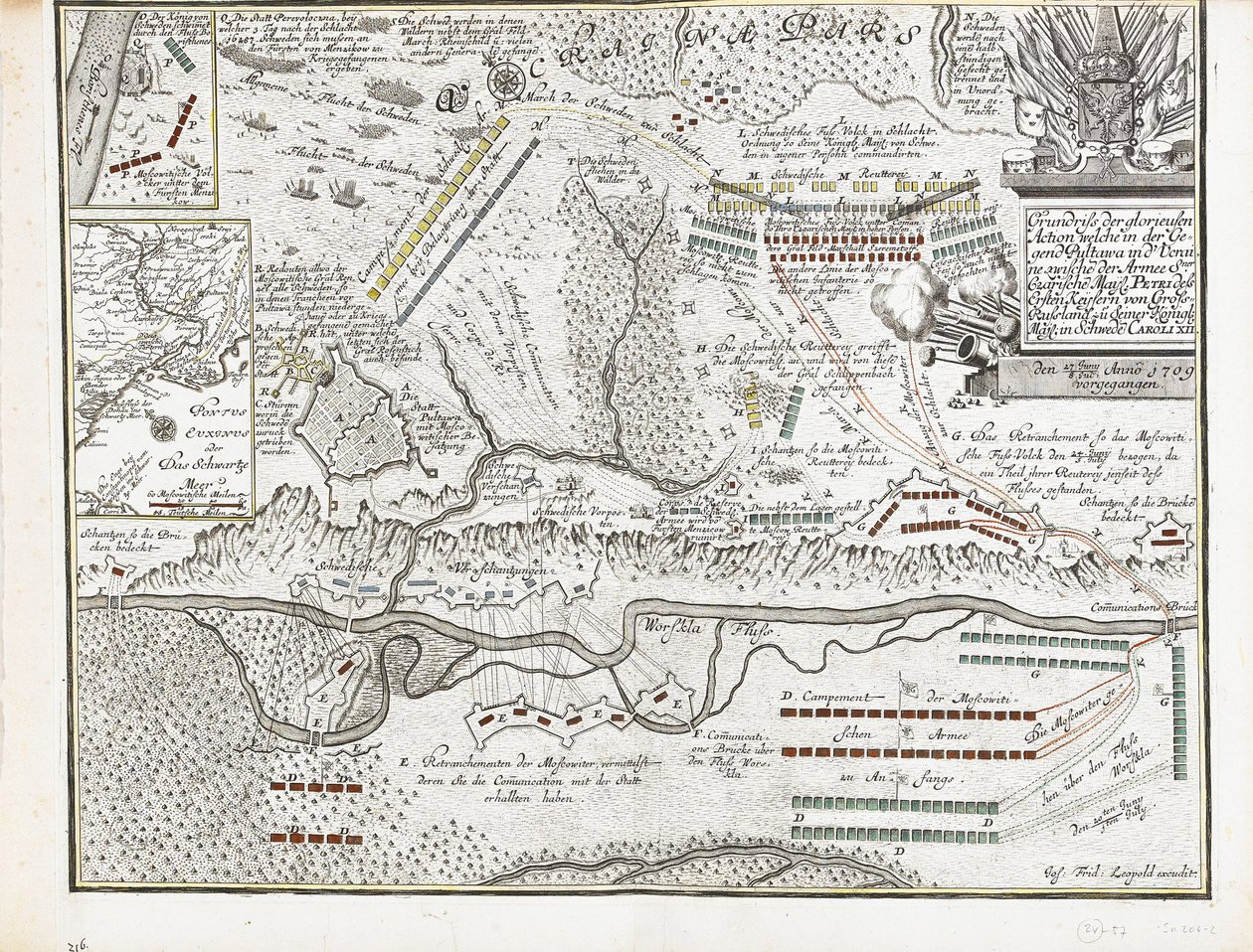 Carte de la bataille de Poltava du 27 juin 1709 - Joseph Friedrich Leopold
