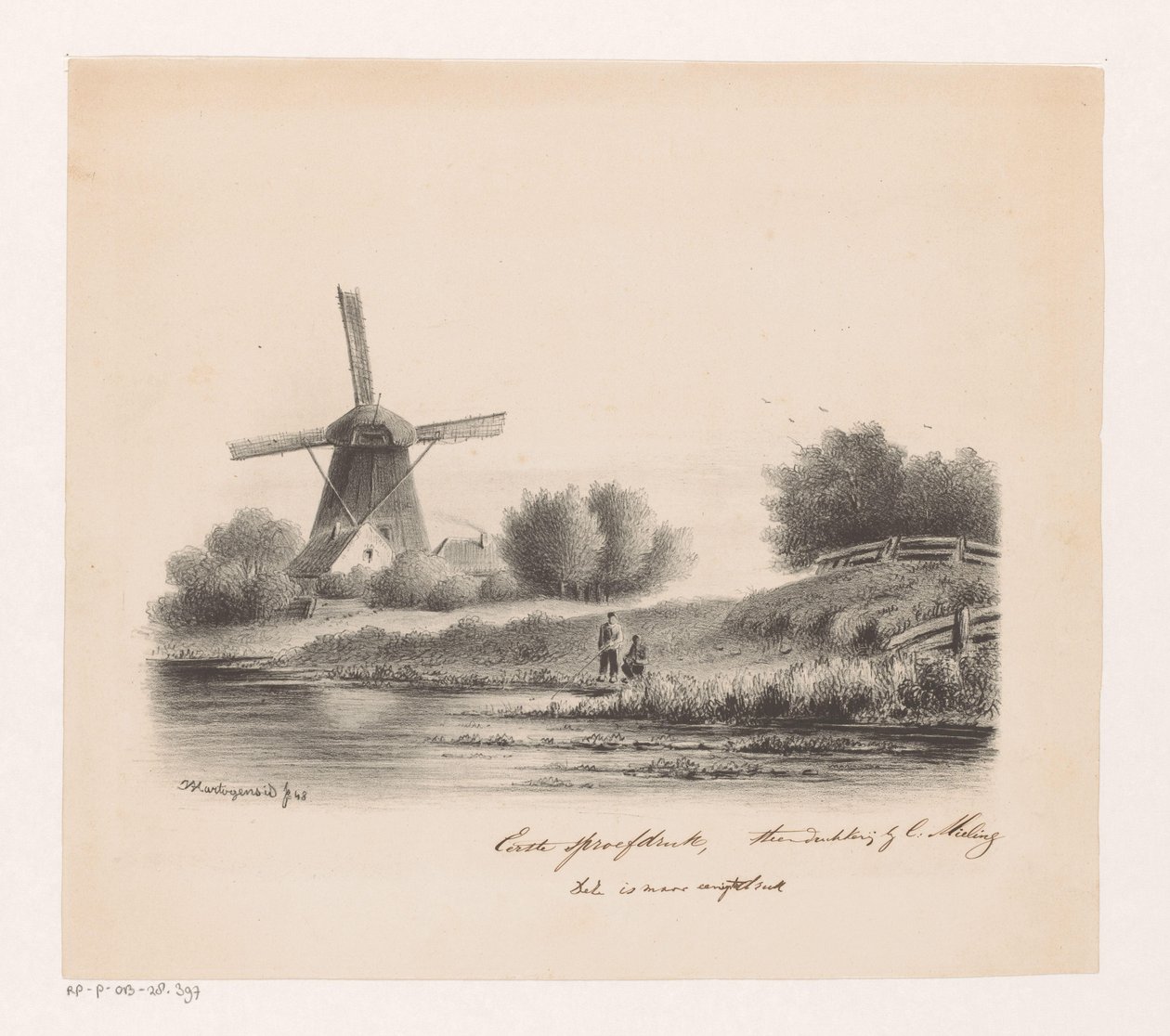 Paysage avec moulin et deux pêcheurs - Joseph Hartogensis