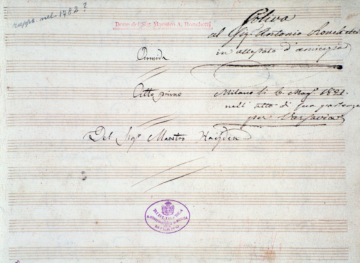 Première page de partition musicale du menuet dans Armida par J Haydn (1821) - Joseph Haydn
