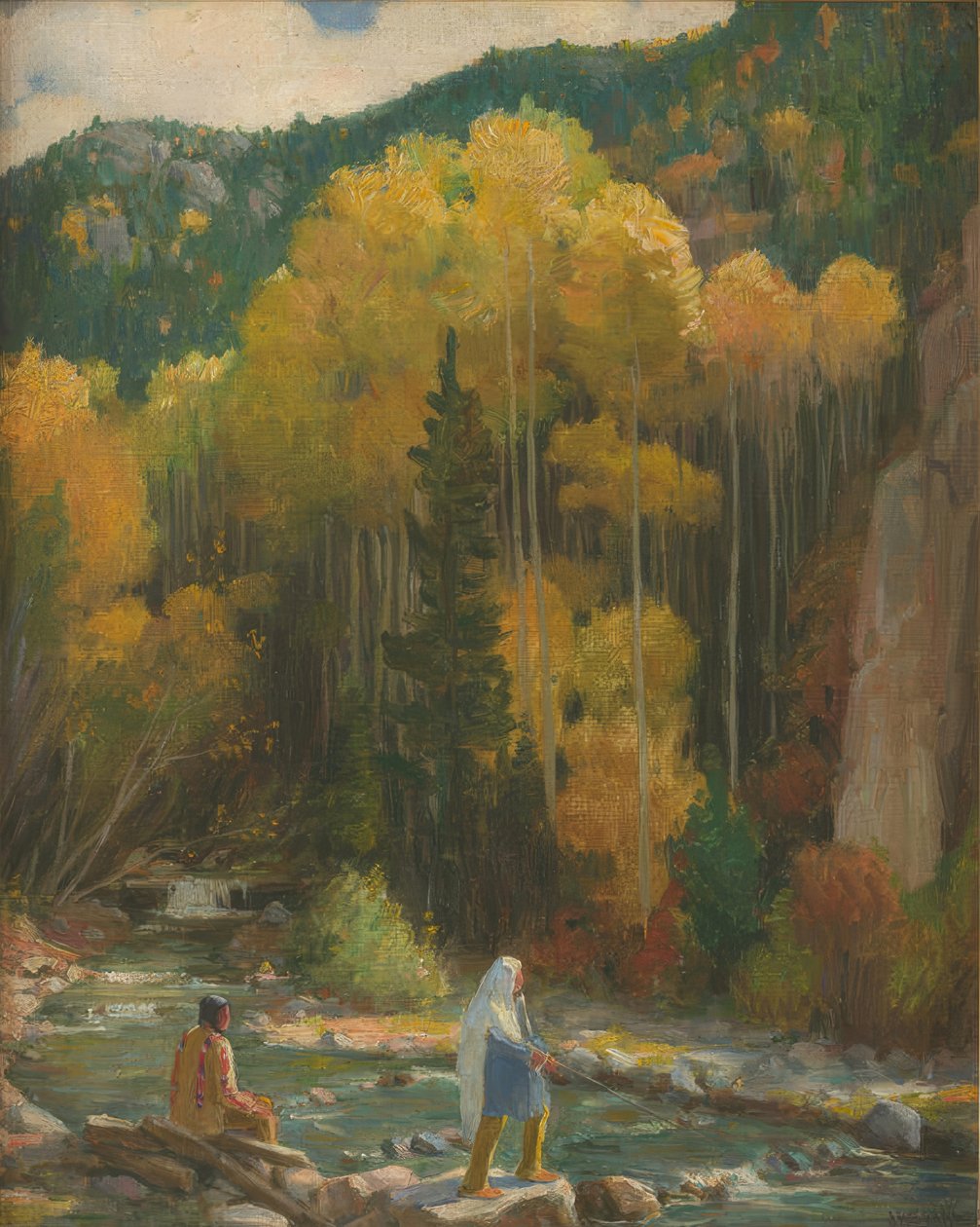 Pêche des Indiens, Taos Canyon - Joseph Henry Sharp