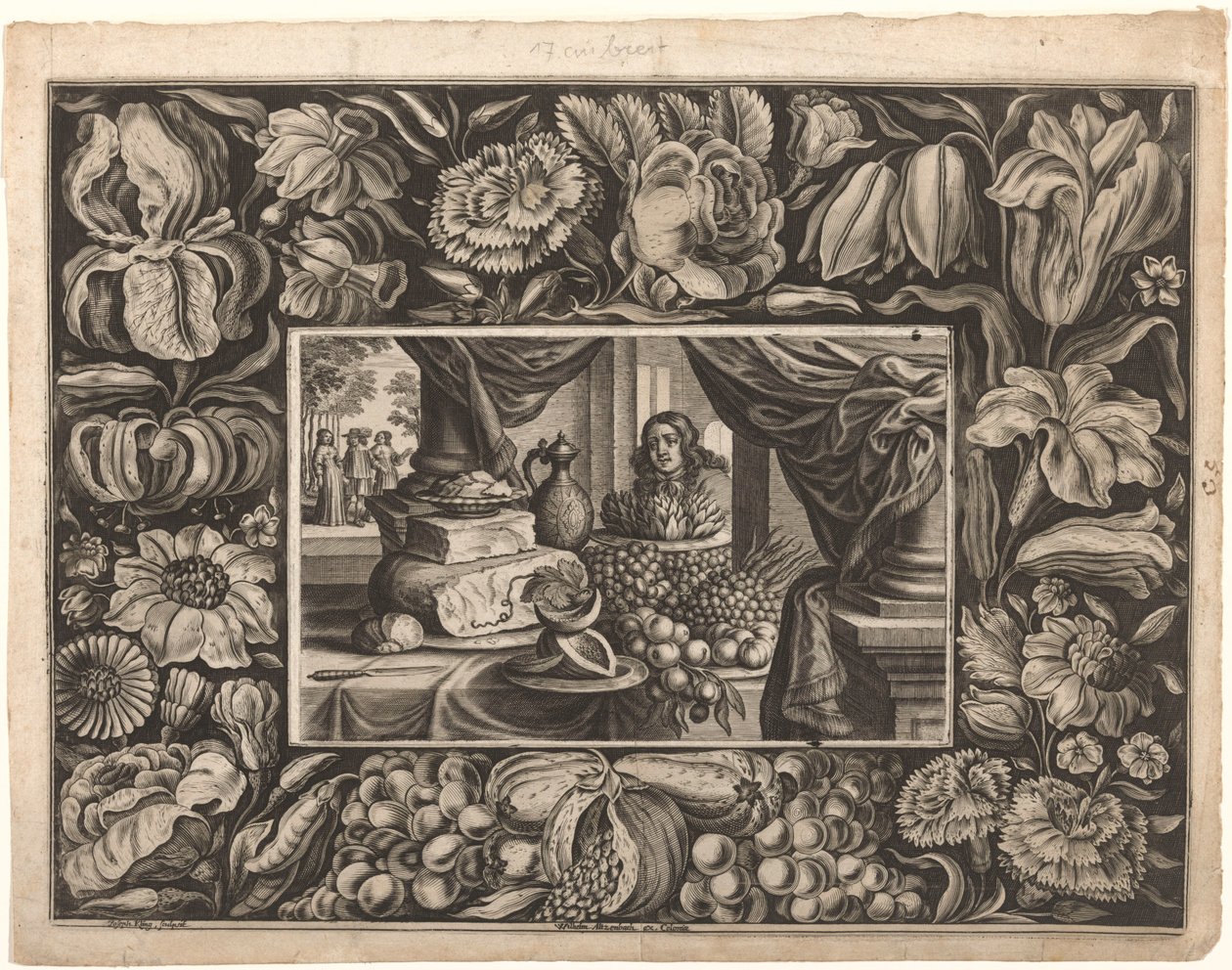 Nature morte de fromage et fruits avec une bordure ornementale - Joseph Kling