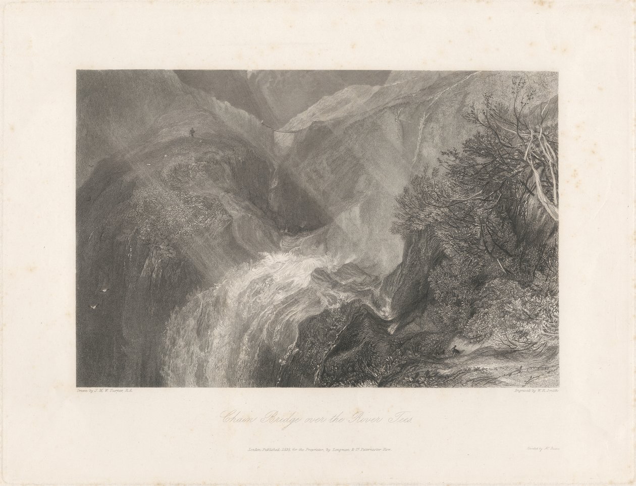 Pont suspendu sur la rivière Tees, 1838 (eau-forte et gravure) - Joseph Mallord William Turner