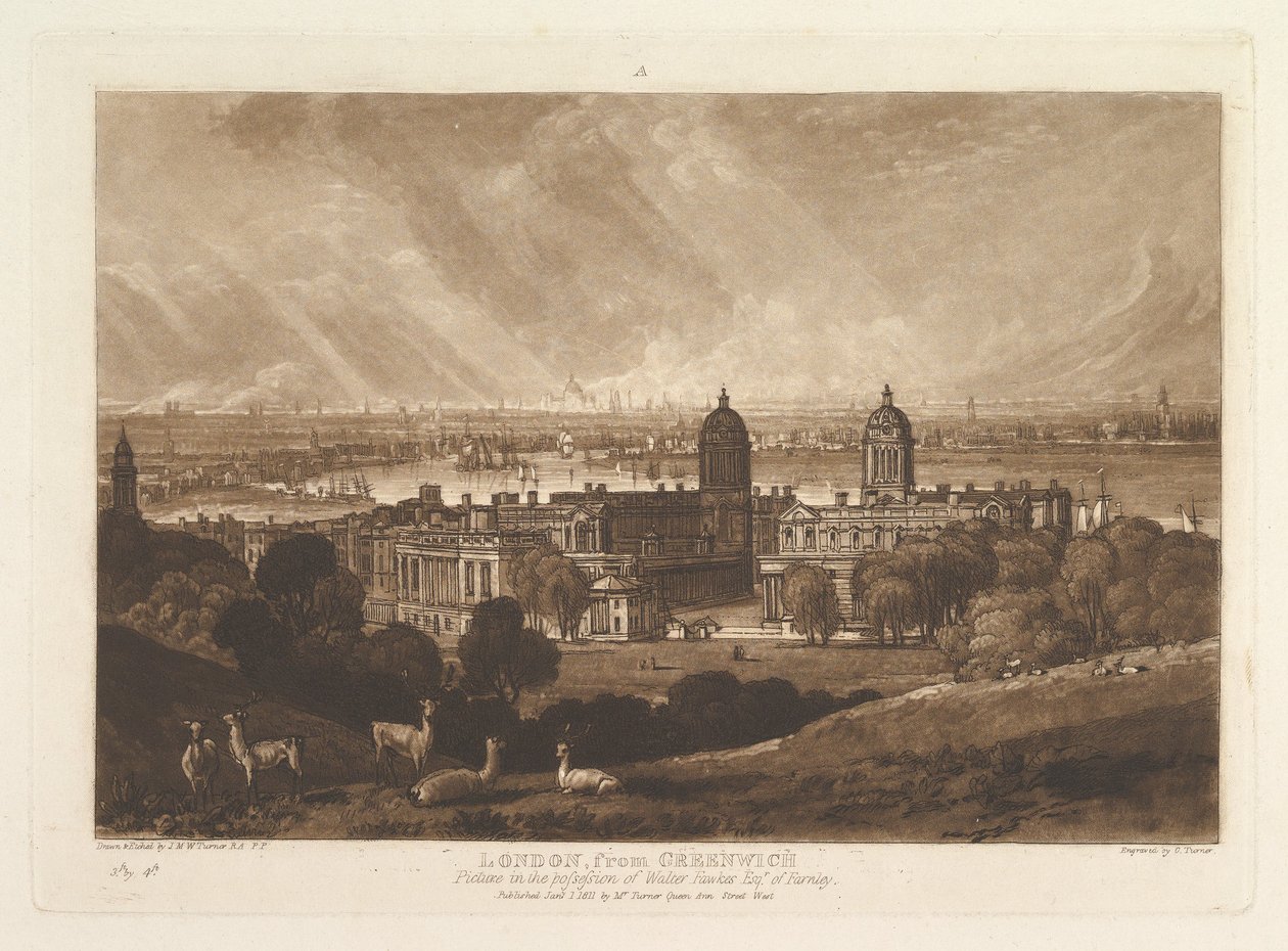 Londres depuis Greenwich, Liber Studiorum, partie V, planche 26, 1er janvier 1811 - Joseph Mallord William Turner