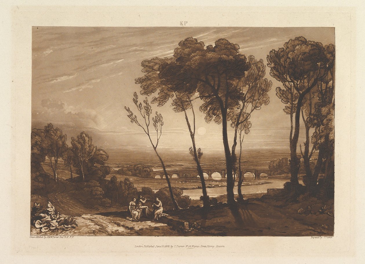 Le pont à moyenne distance, Liber Studiorum, partie III, planche 13 - Joseph Mallord William Turner