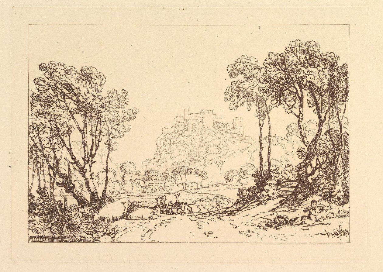 Le château au-dessus des prairies Liber Studiorum, partie II, planche 8, 1808 - Joseph Mallord William Turner