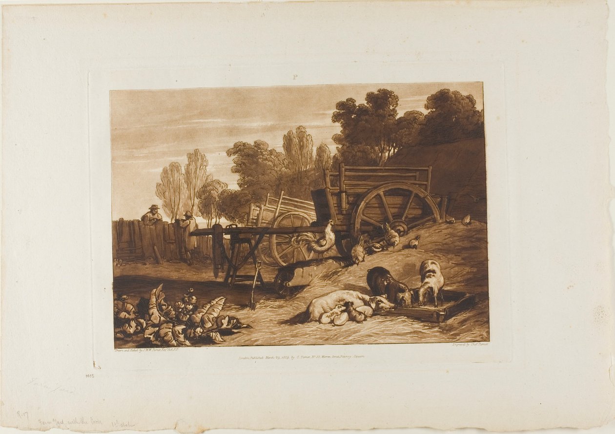 La cour de la ferme avec le coq, planche 17 de Liber Studiorum - Joseph Mallord William Turner