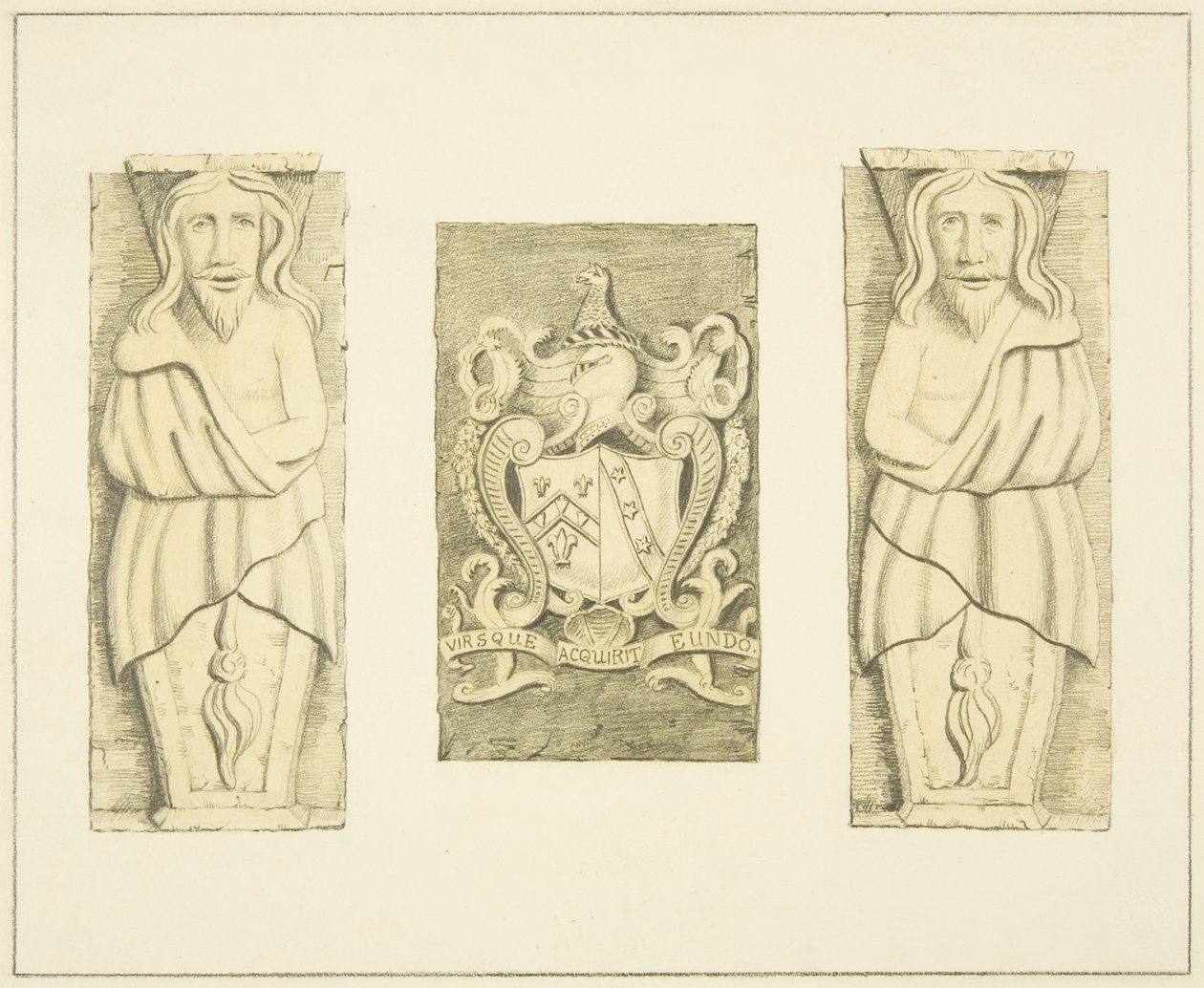 2 figures et blason de la porte du Black Castle, Brislington - Joseph Manning