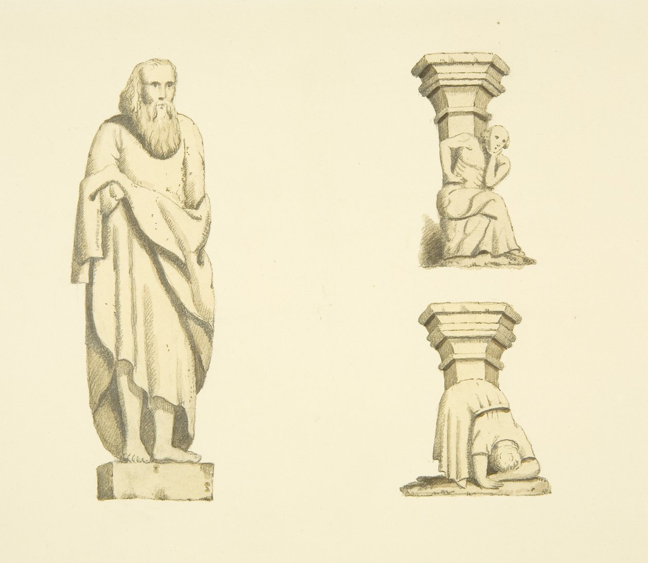 Figure et deux fermes dans les niches de la tour de St Mary Redcliffe - Joseph Manning
