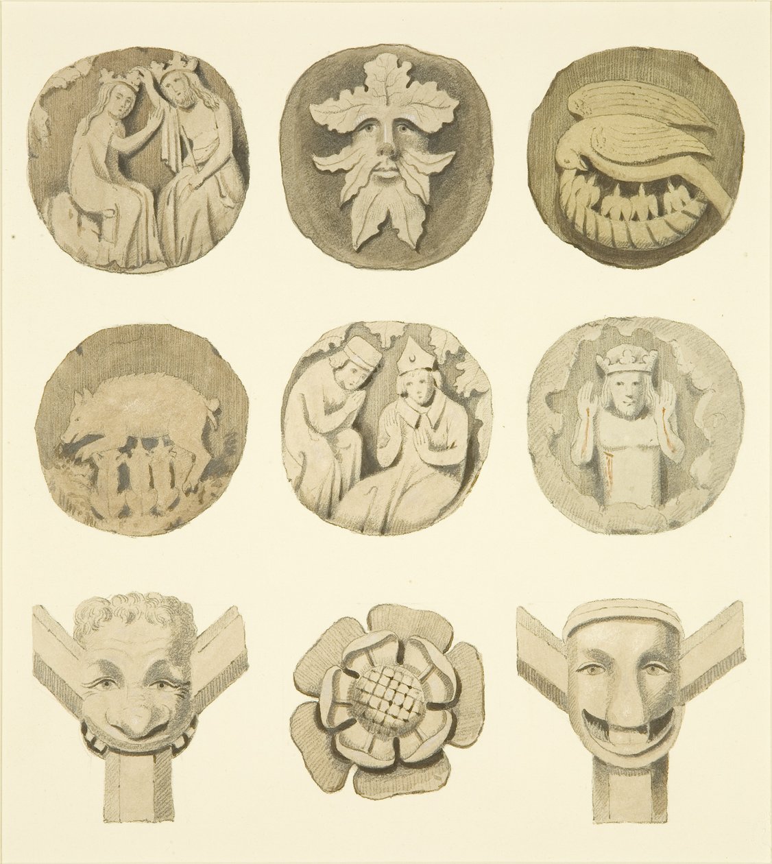 Pierres de voûte (bosses) au plafond de l
