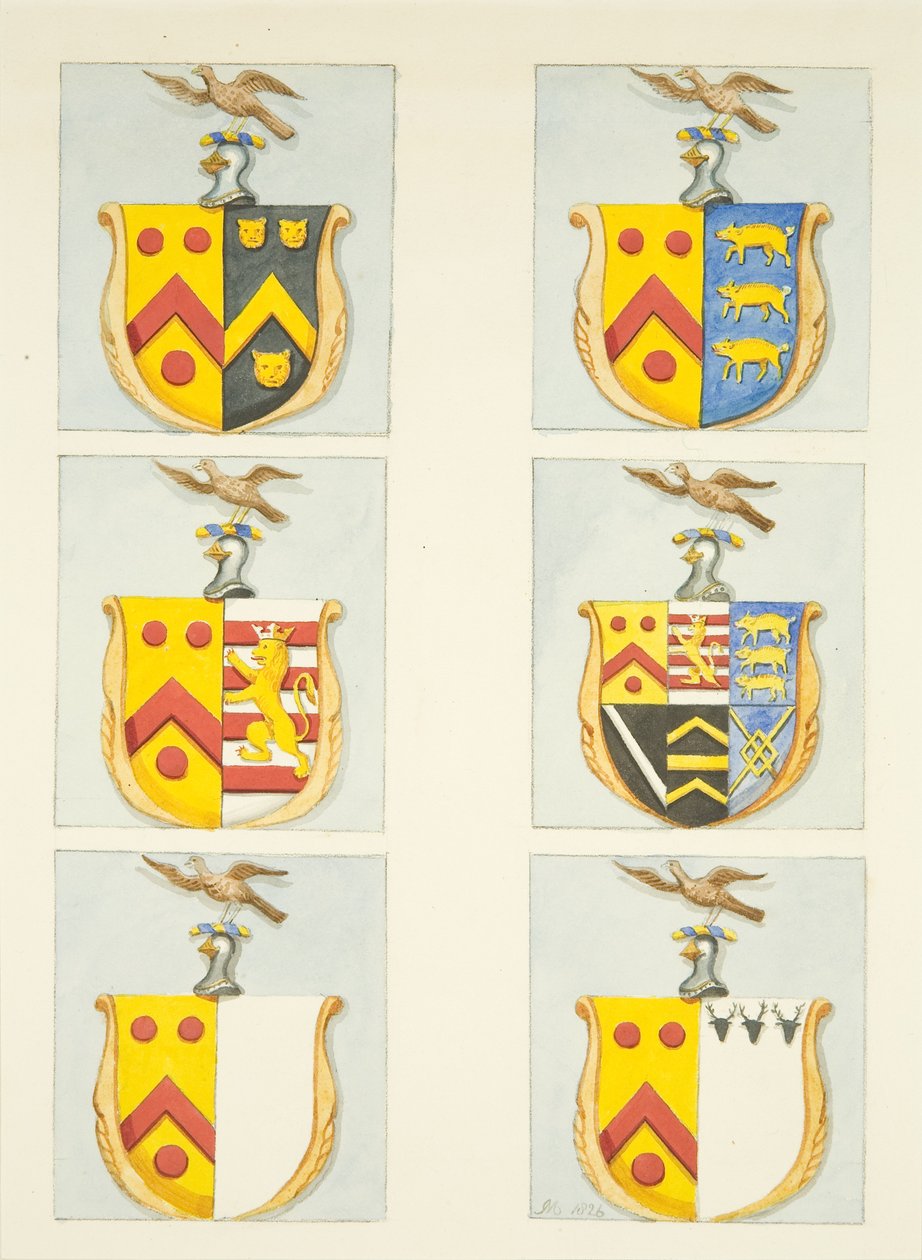 Six blasons dans les vitraux des bas-côtés nord et sud (extrémité est) de la cathédrale de Bristol - Joseph Manning