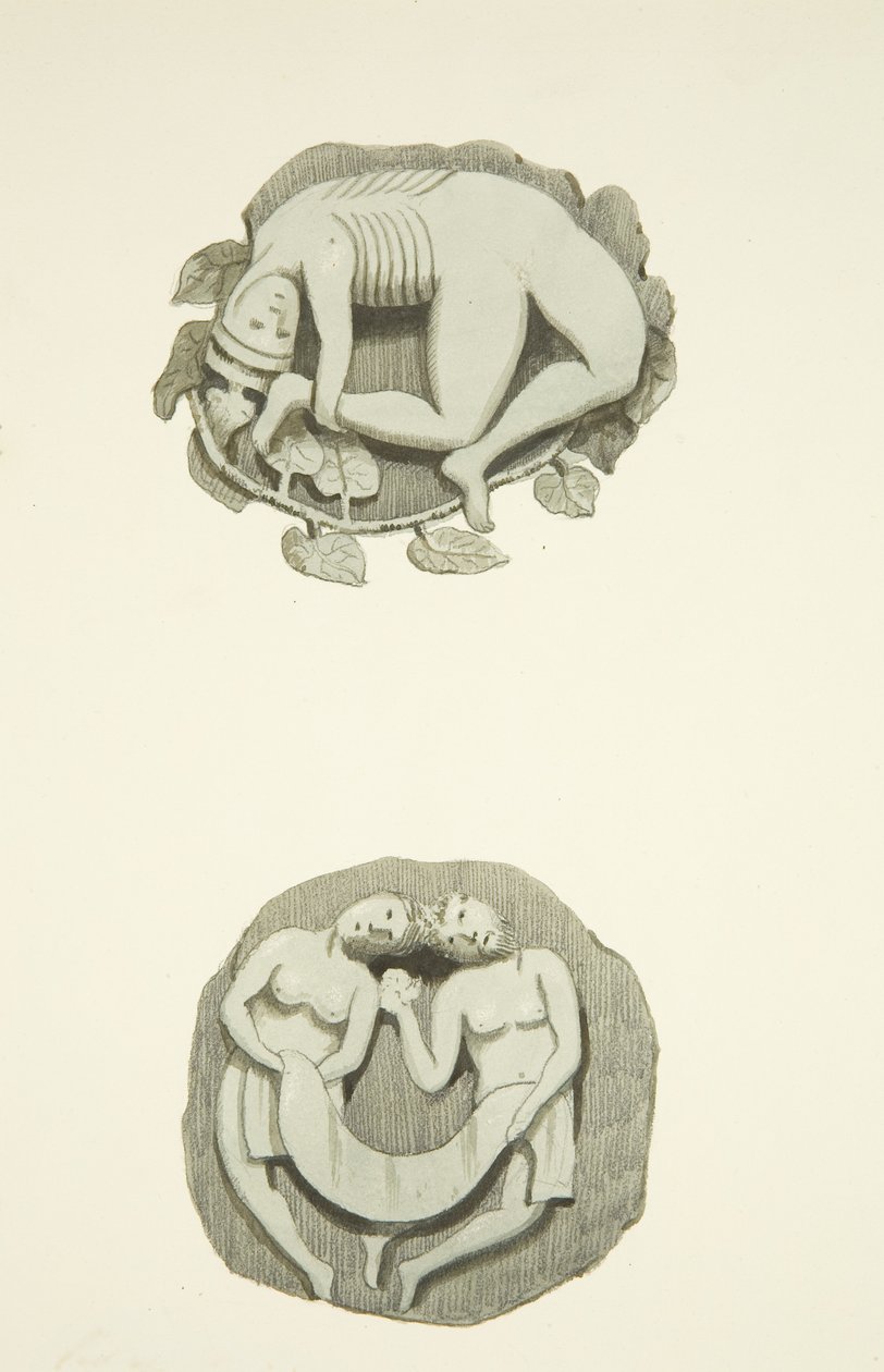 Deux pierres de voûte au plafond en entrant par la porte nord de la Cathédrale de Bristol - Joseph Manning
