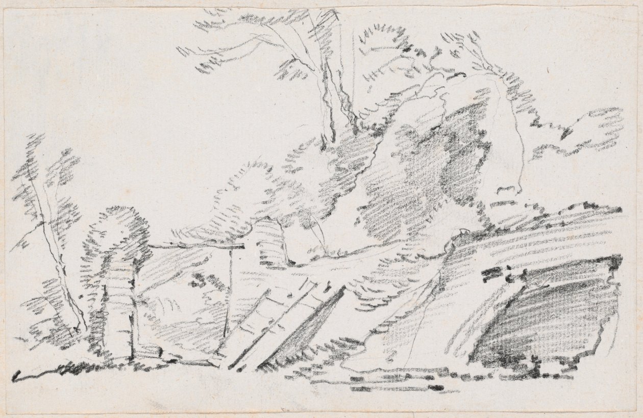 Un mur ancien avec une porte en ruine - Joseph-Marie Vien