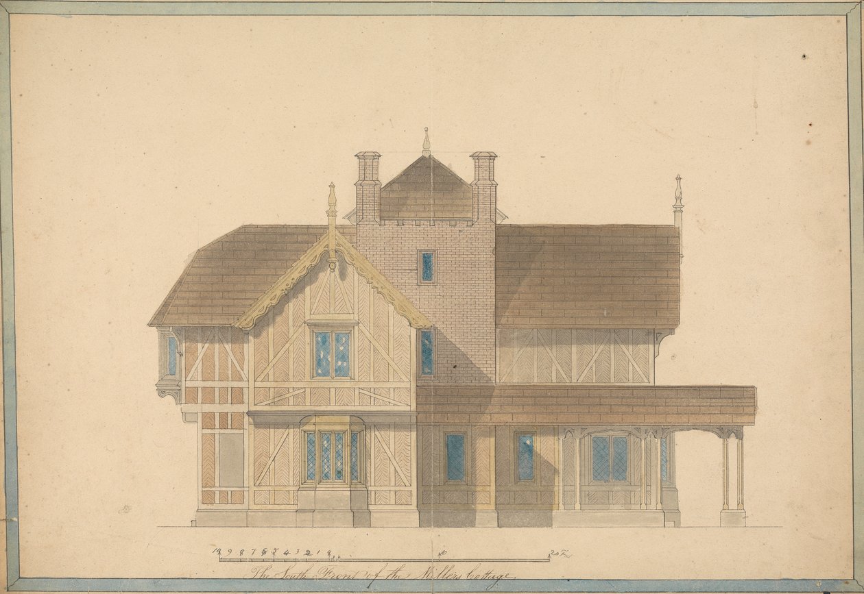 Le cottage du meunier à Chatsworth : élévation de la façade sud - Joseph Michael Gandy
