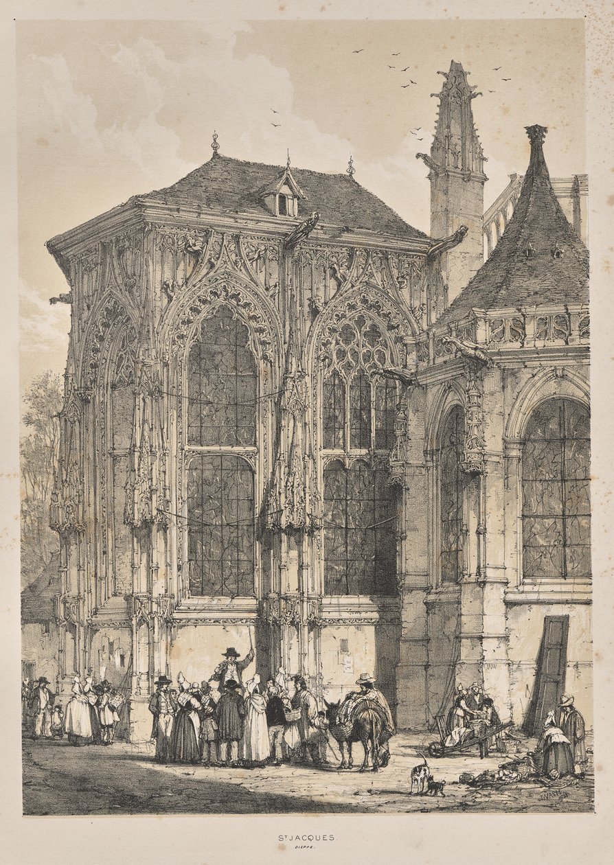 Architecture du Moyen Âge: St. Jacques, Dieppe, Extrémité Est, Extérieur - Joseph Nash