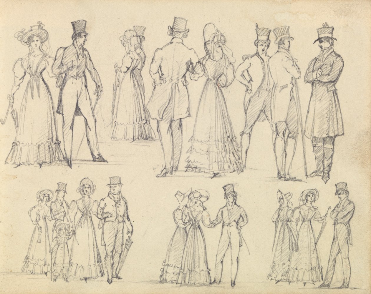 Hommes et femmes à la mode conversant - Joseph Nash
