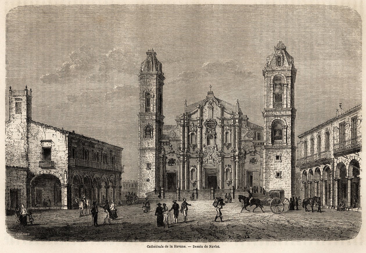 La cathédrale de La Havane, Cuba, dessin de Navlet pour illustrer le voyage à l