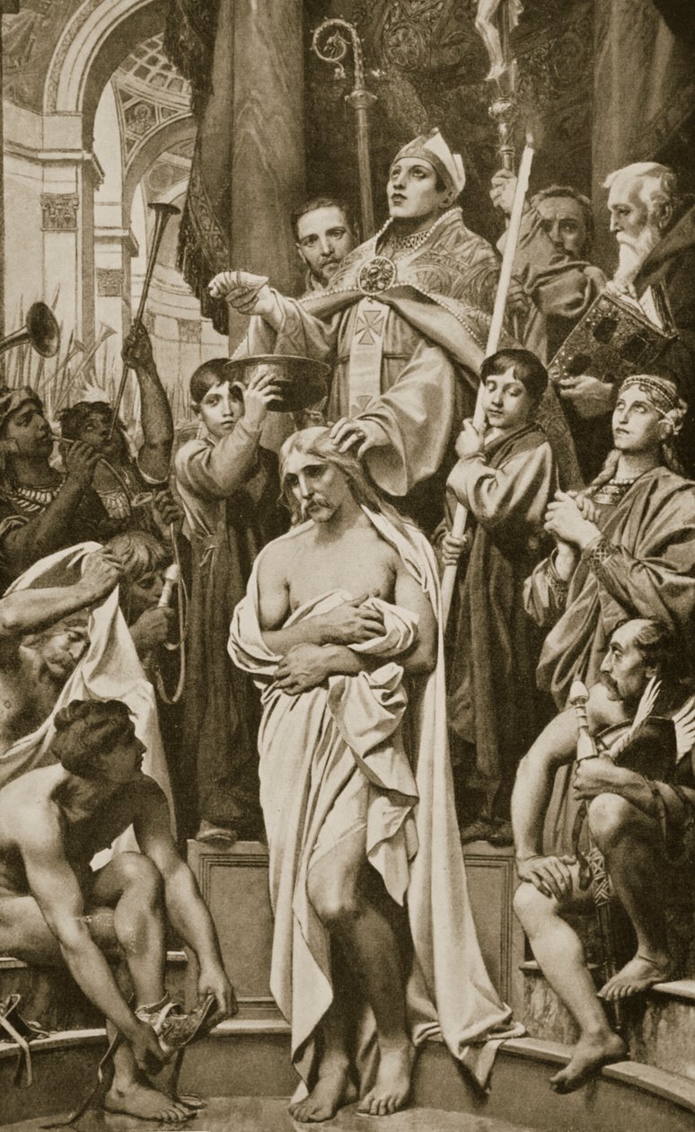 Le baptême de Clovis, Reims, 496 après J.-C., illustration de 