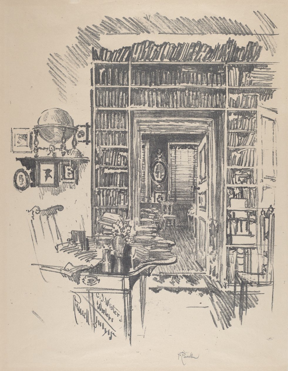 Salle de lecture chez le Dr. Wister, 1912 - Joseph Pennell