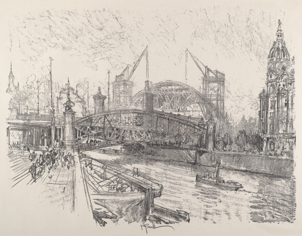 Construction de la gare de Freidrich-Strasse, 1921 - Joseph Pennell