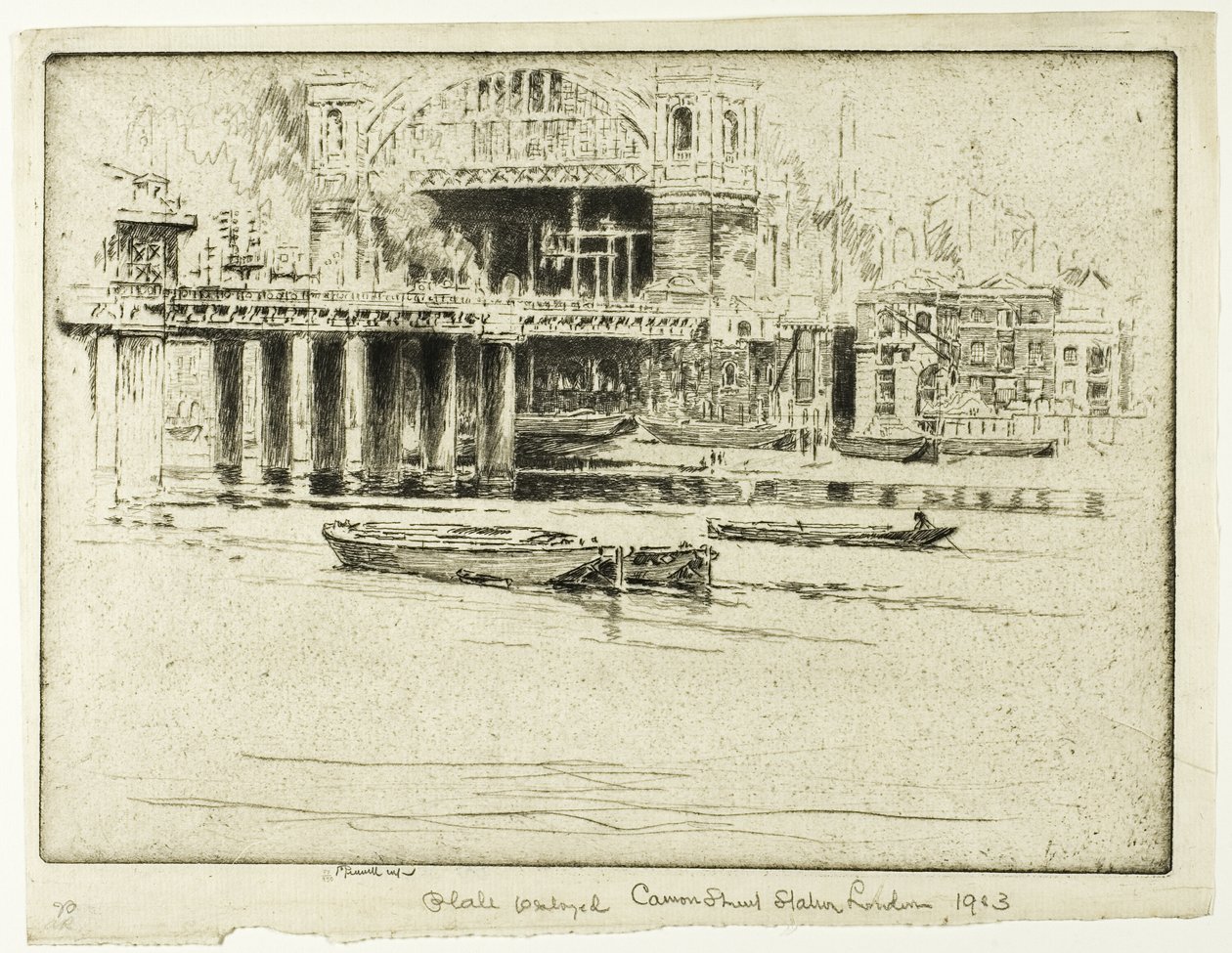 Gare de Cannon Street, depuis la rivière - Joseph Pennell