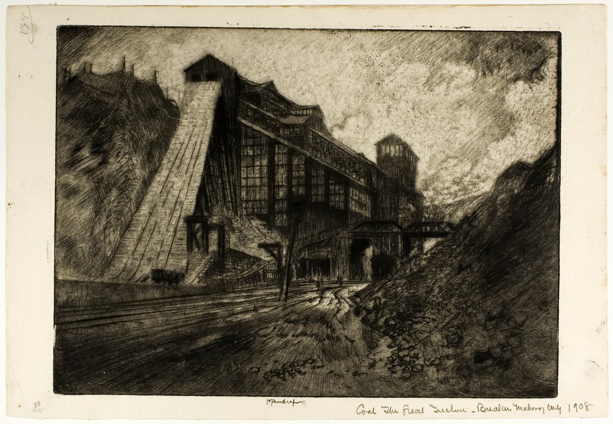 Charbon - Le grand plan incliné, atelier de concassage, Mahanoy City - Joseph Pennell