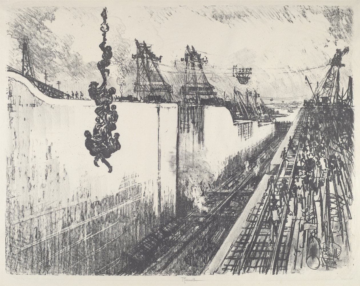 Heure du dîner, écluse de Gatun, 1912 - Joseph Pennell