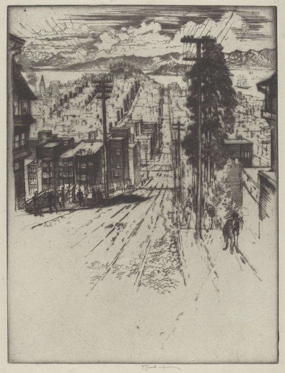 Descente et montée des collines vers la baie, San Francisco - Joseph Pennell