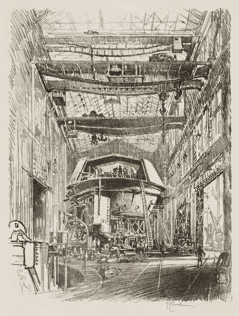 Travail de guerre anglais : Construction de la grande tourelle - Joseph Pennell