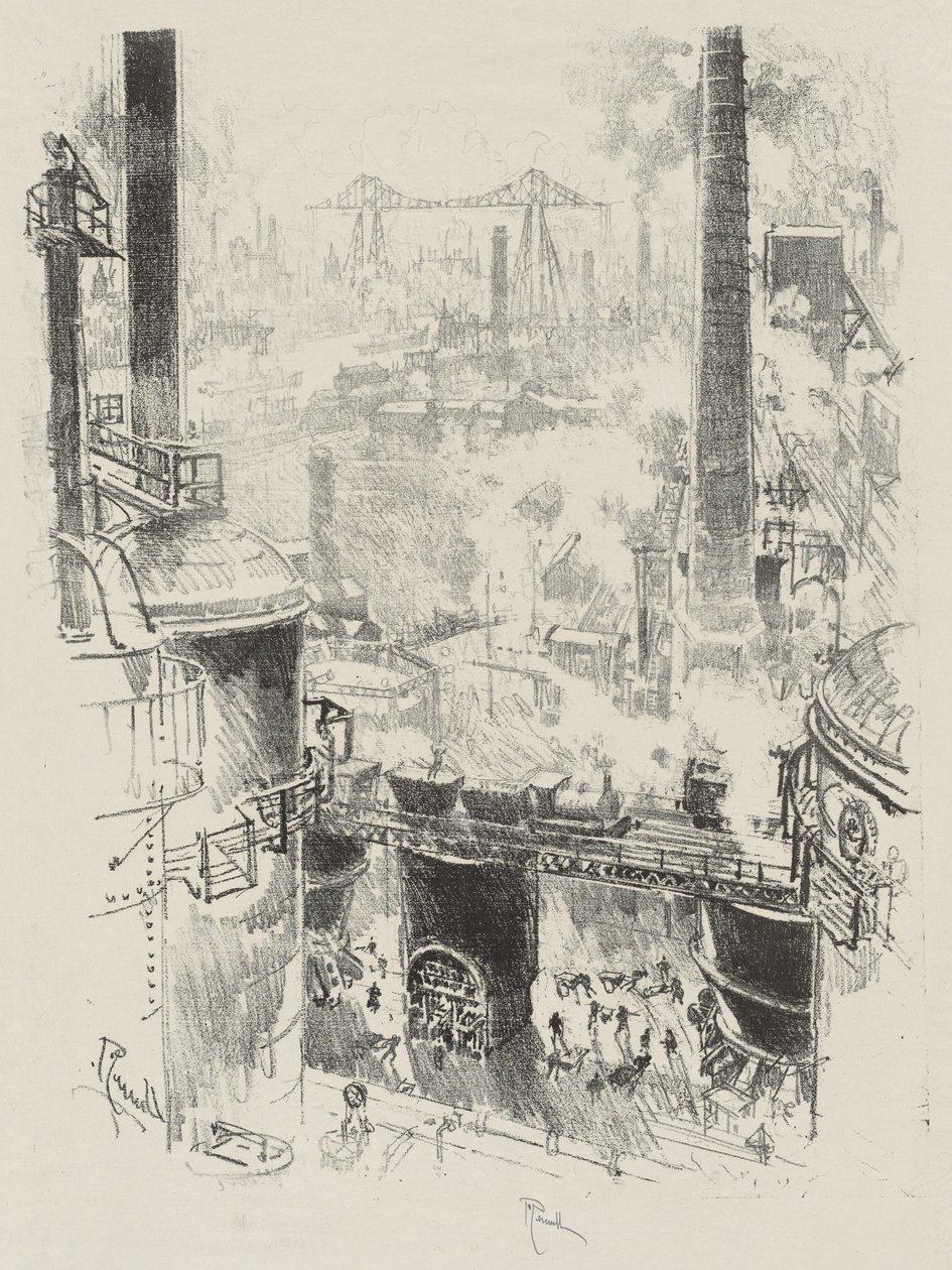 Travail de guerre anglais : Du haut des fours - Joseph Pennell
